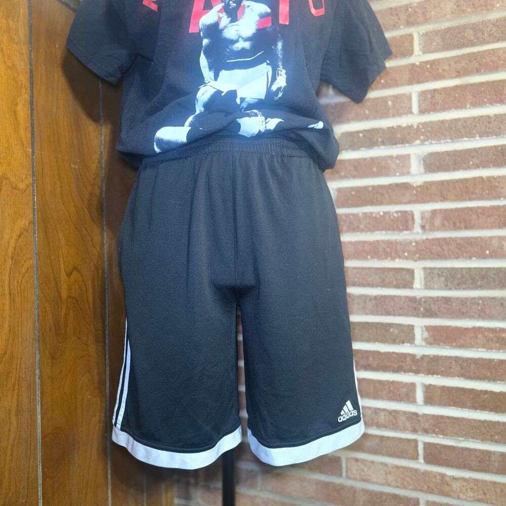 Adidas Youth 3-Stripes Basketball Shorts Black White Athletic Gym Mesh